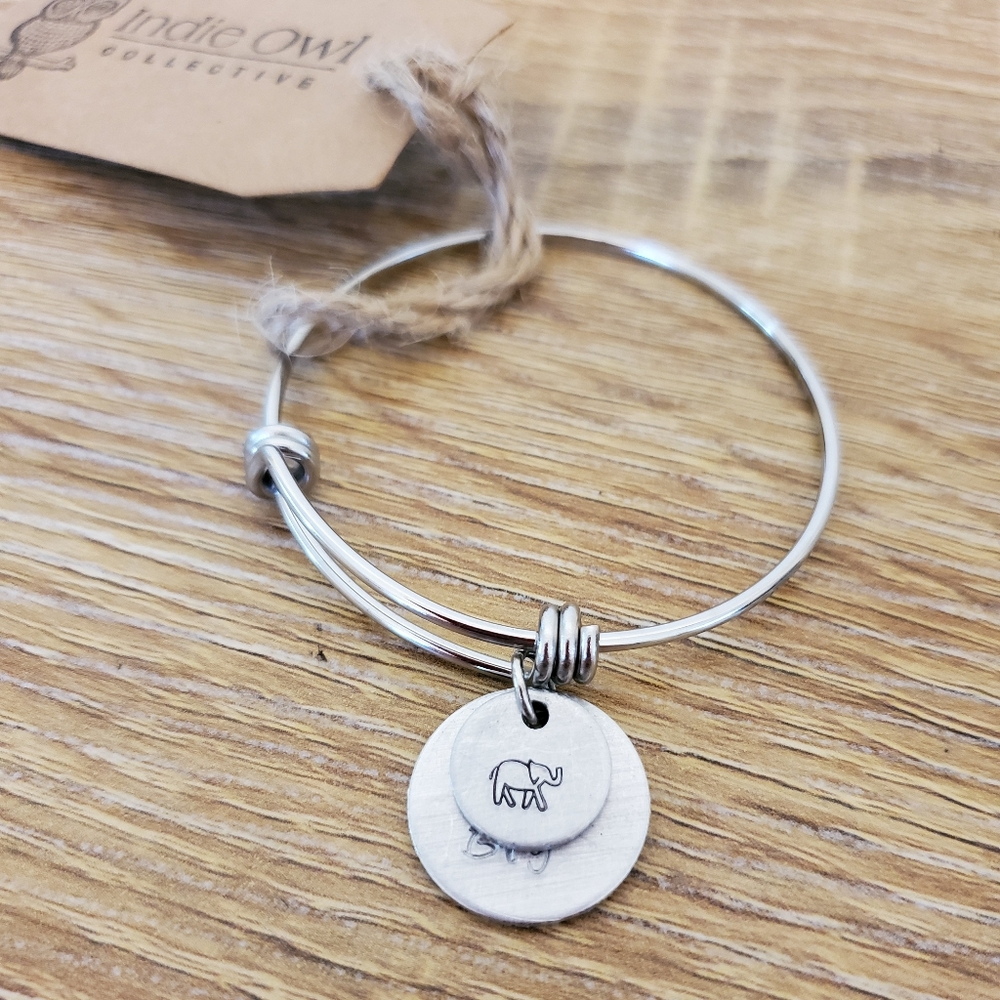 ELEPHANT Handstamped charm bracelet with story tag